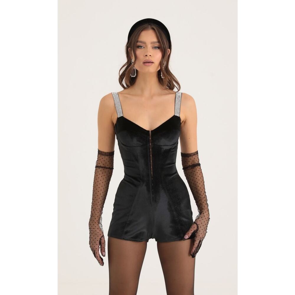 Lucy in the Sky Women’s Small Velvet Shimmer Hook and Eye Romper Holiday Party